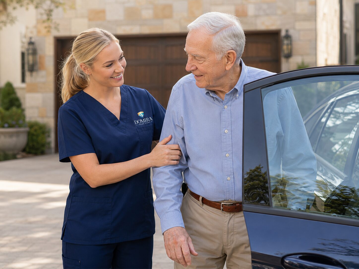 Caregiver assisting a client with transportation