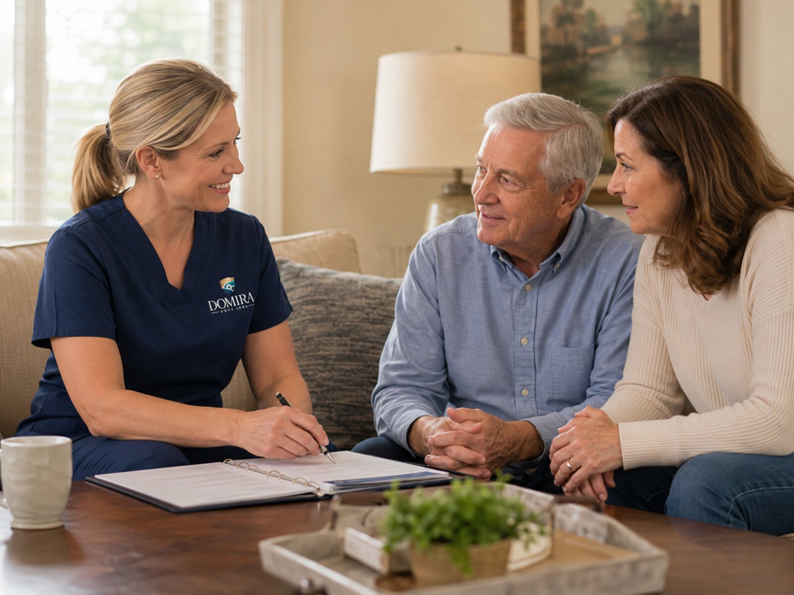 Family reviewing home care payment options