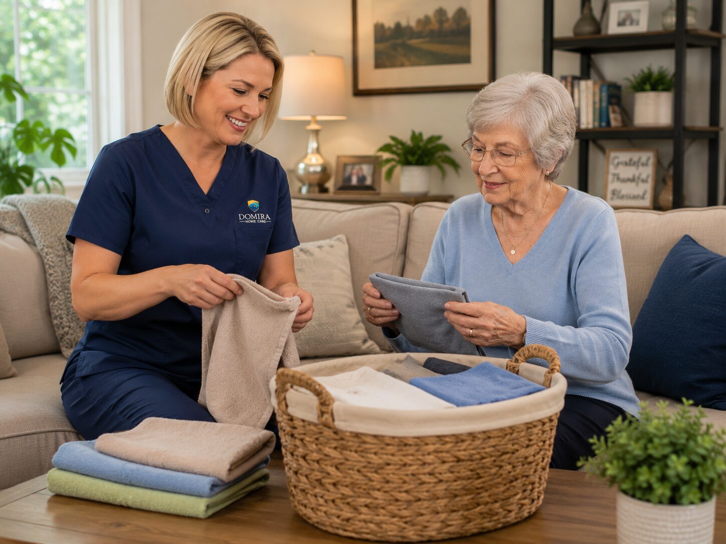 Caregiver helping with laundry and home tasks